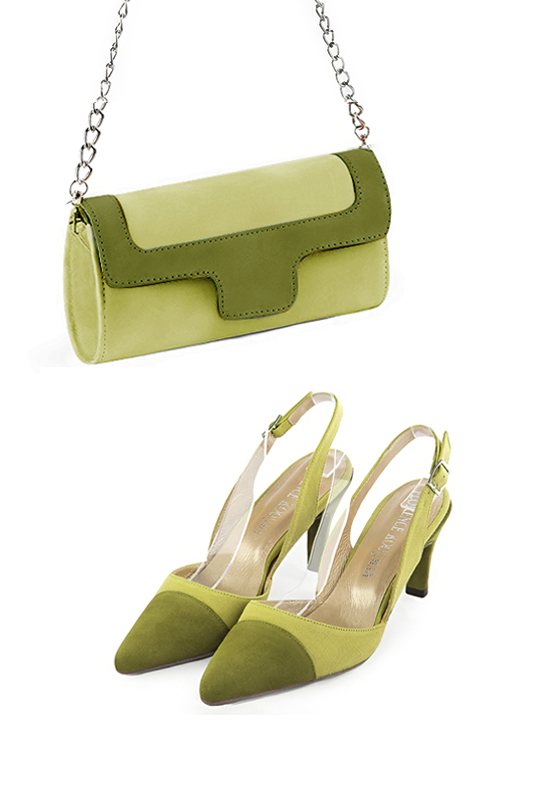 Women's pistachio green luxurious elegant clutch for ceremonies, weddings and evenings out. - Worn view